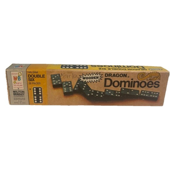 Dragon Dominoes Halsam Double Six Wooden 1970 Milton Bradley 28 Pieces #4130 - Picture 1 of 5